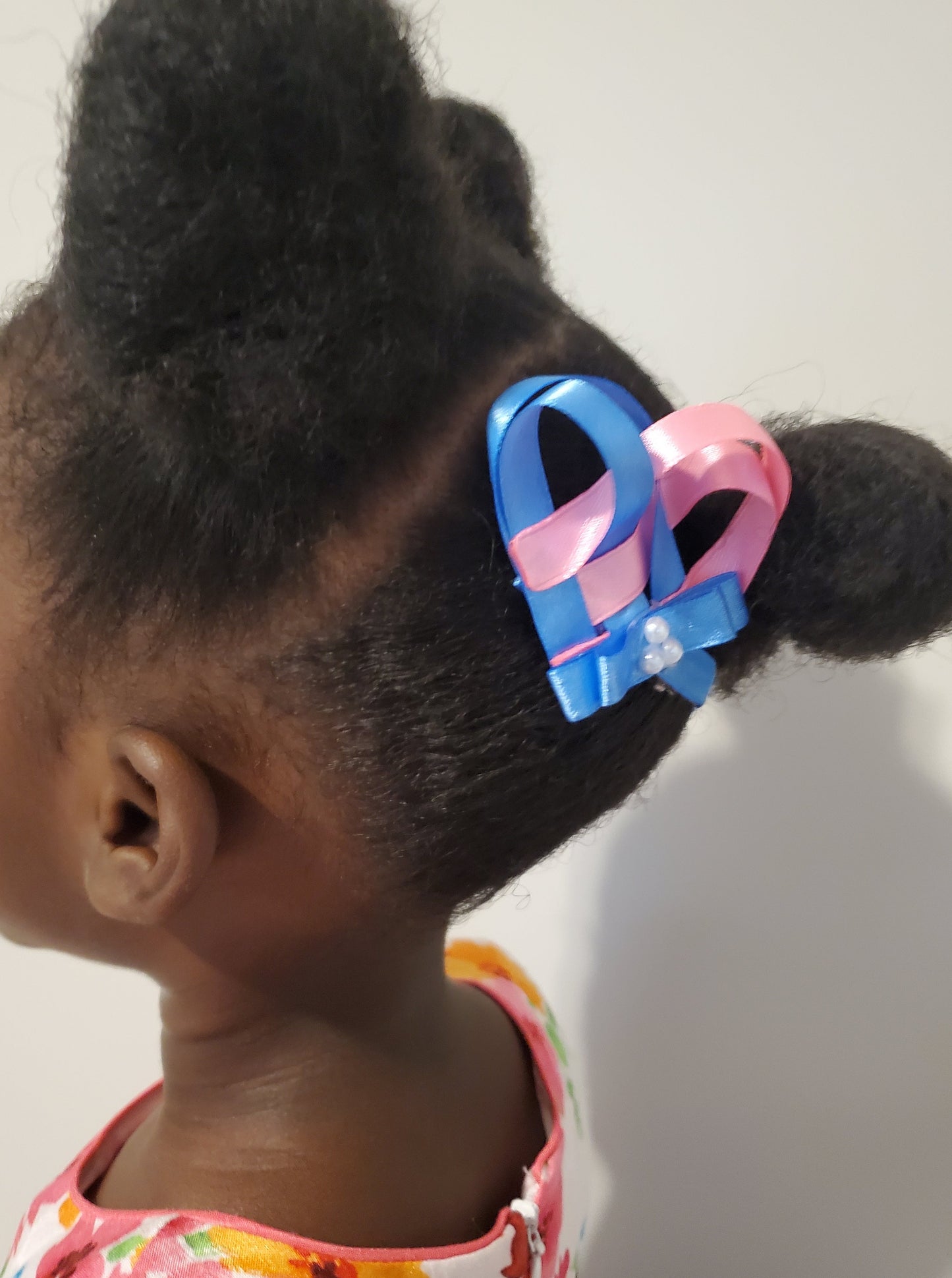 The Original Hair Bow, Pink/Blue Heart Shape Girl Gift, Sating Ribbon, Distinctive Design