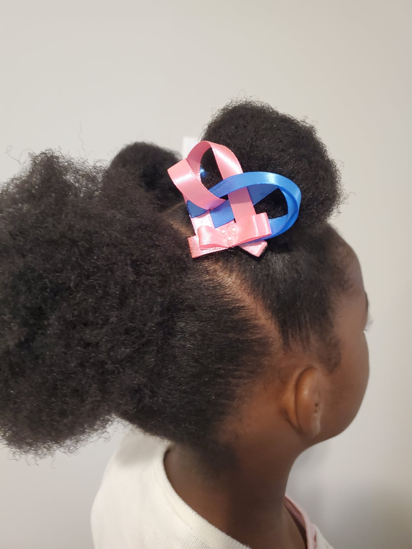 The Original Hair Bow, Pink/Blue Heart Shape Girl Gift, Sating Ribbon, Distinctive Design