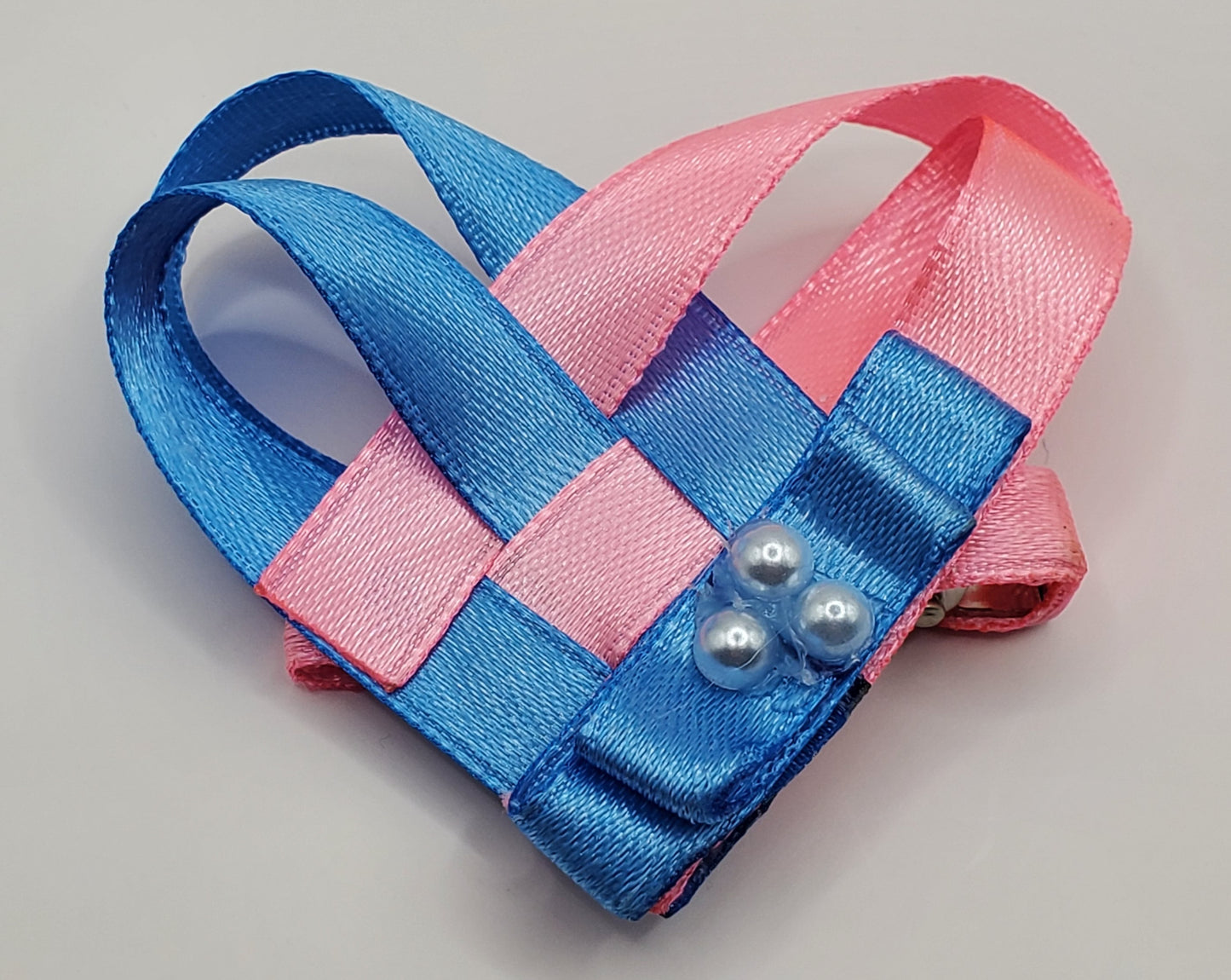 The Original Hair Bow, Pink/Blue Heart Shape Girl Gift, Sating Ribbon, Distinctive Design