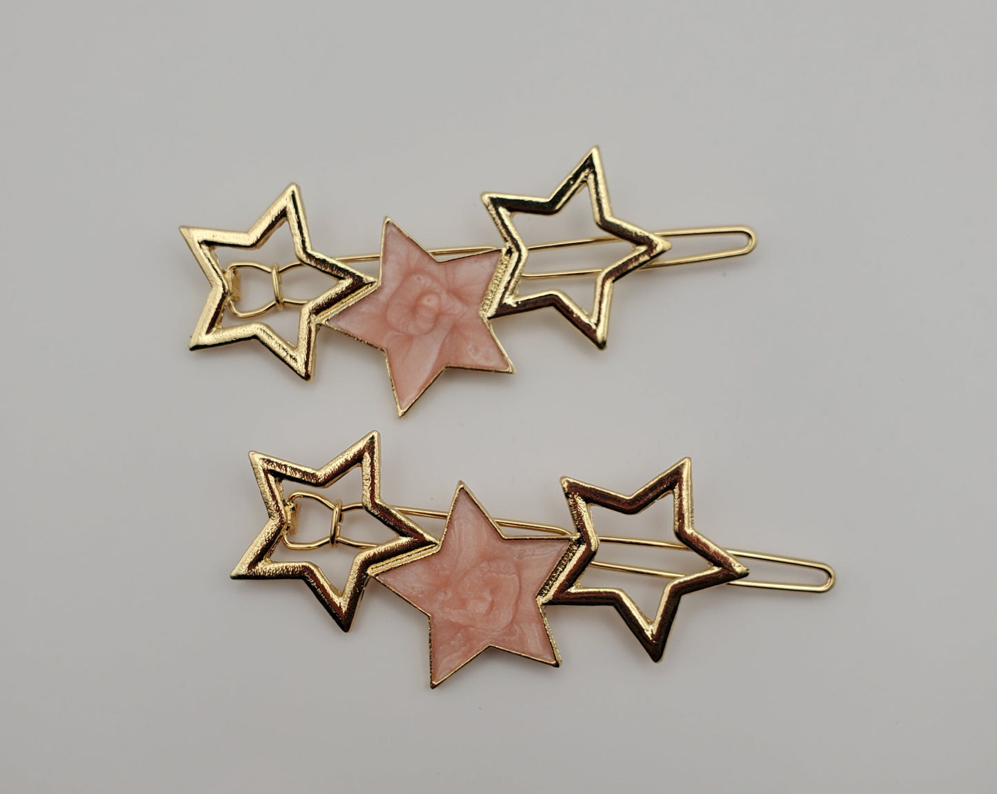 Star Shape Light Pink Sequins Rhinestones Hair Barrettes Set of 2
