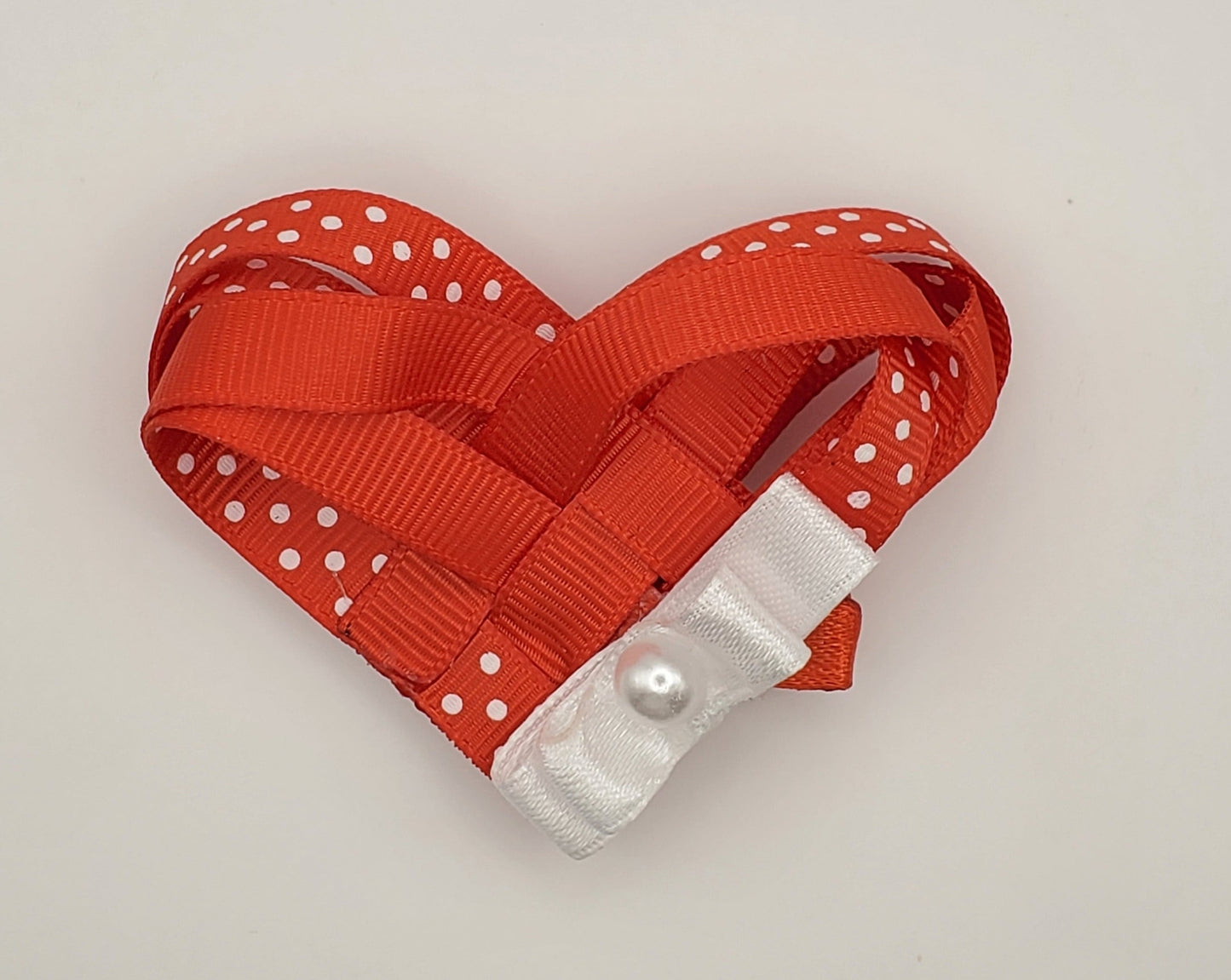 The Original Hair Bow, Red Heart Shape, Red Polk-a-dot Ribbon