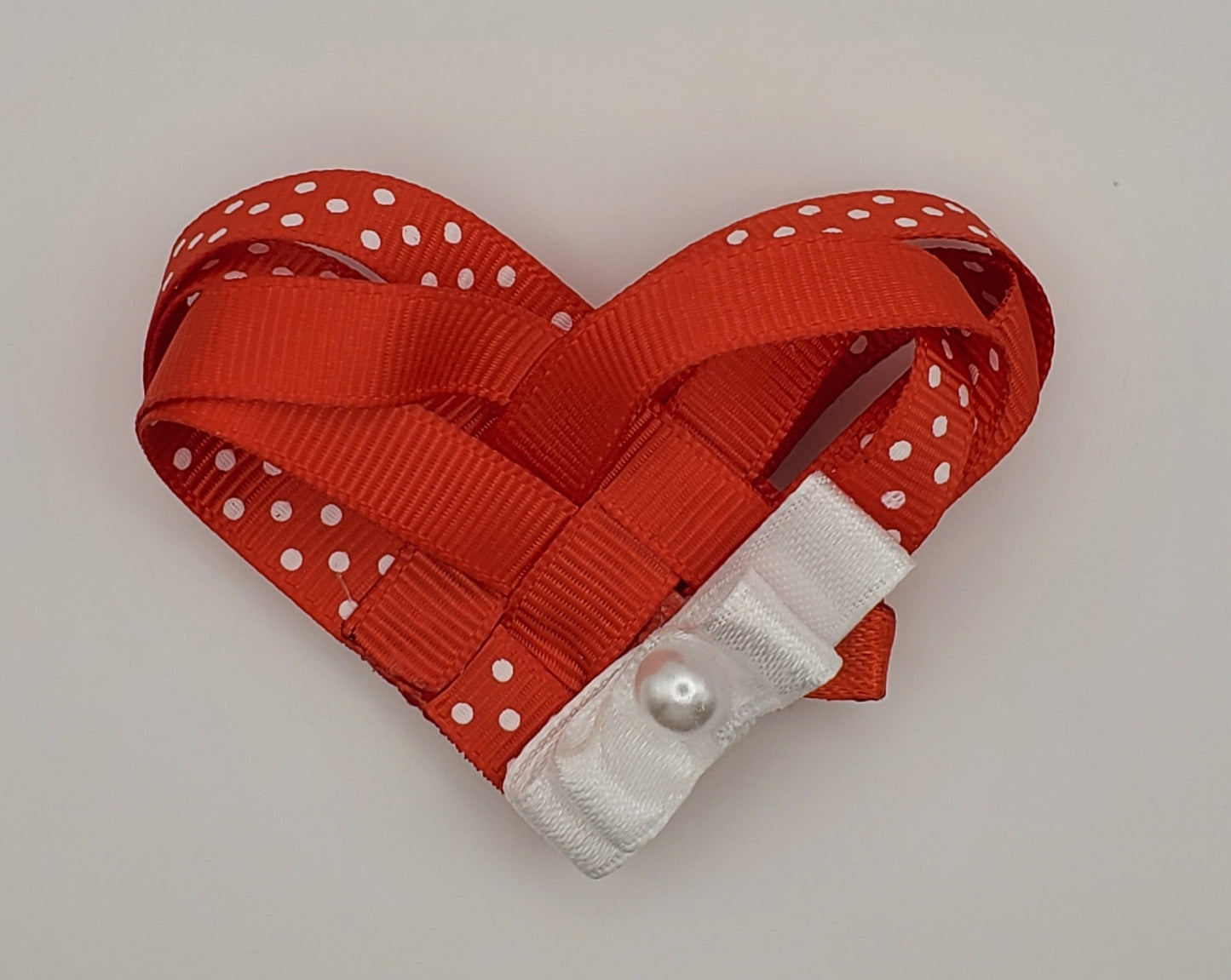 The Original Hair Bow, Red Heart Shape, Red Polk-a-dot Ribbon