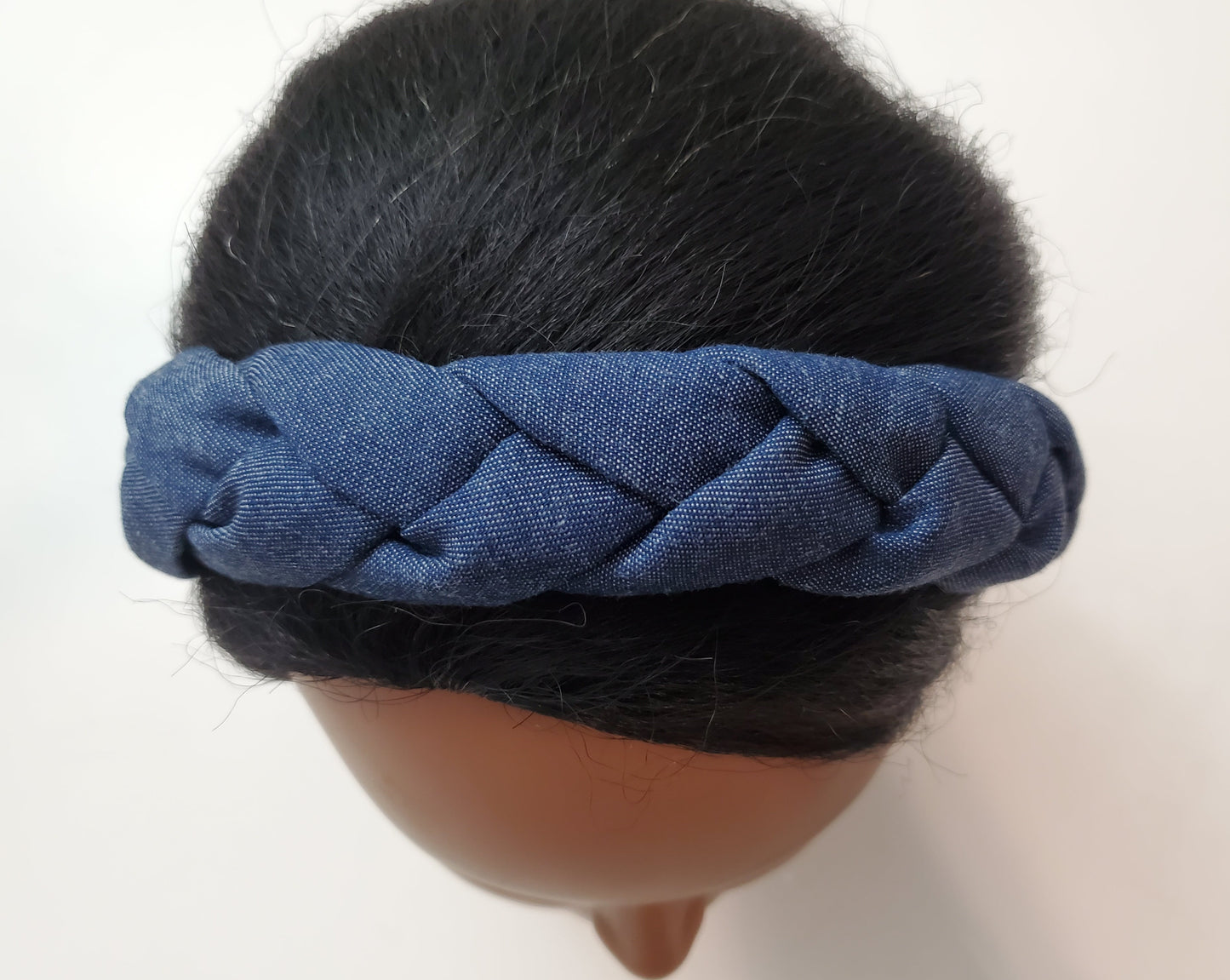 Banda para el cabello de tela con nudo de lazo de mezclilla de estilo simple con incrustaciones de circonita