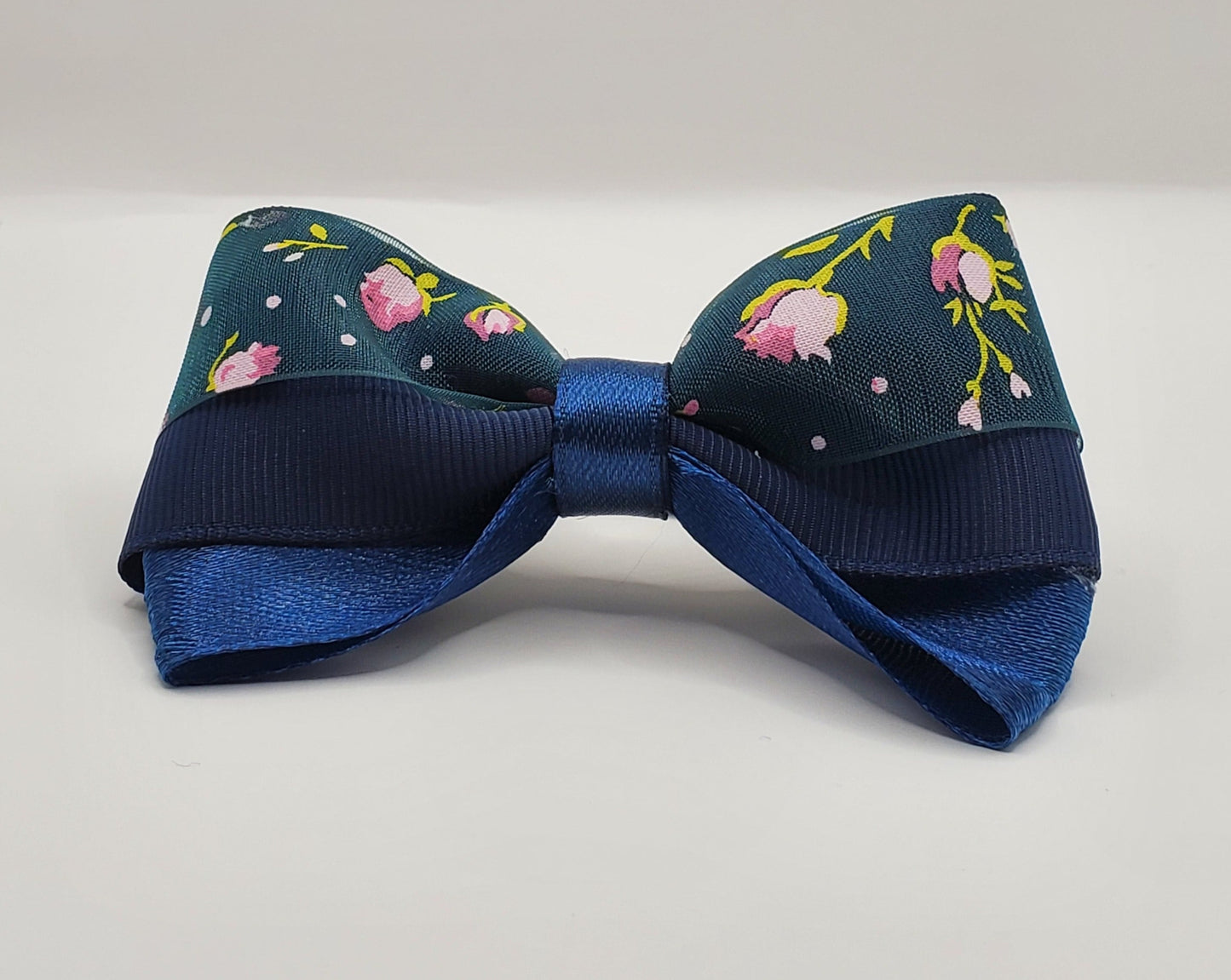 The Original Hair Bow, Blue Satin/Grosgrain/Decorative Satin Blend Ribbon