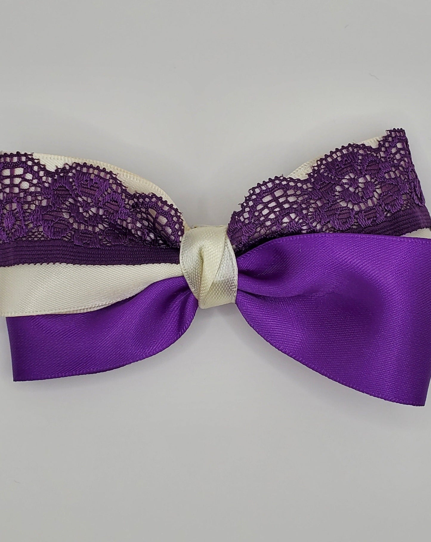 Boutique Hair Bow, Purple/White Satin/Lace Accent