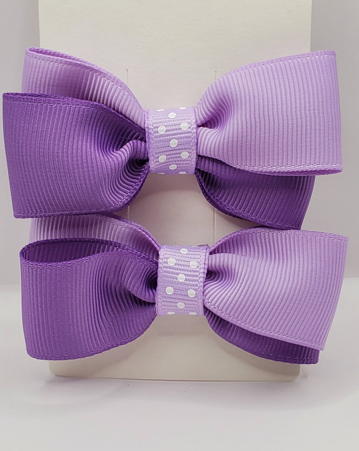 The Original Hair Bow, Lilac/Purple Bow, Lilac Polk A Dot Ribbon