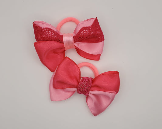 The Original Hair Bow almost, Pink/Light Pink Bow, Satin/Lace Ribbon