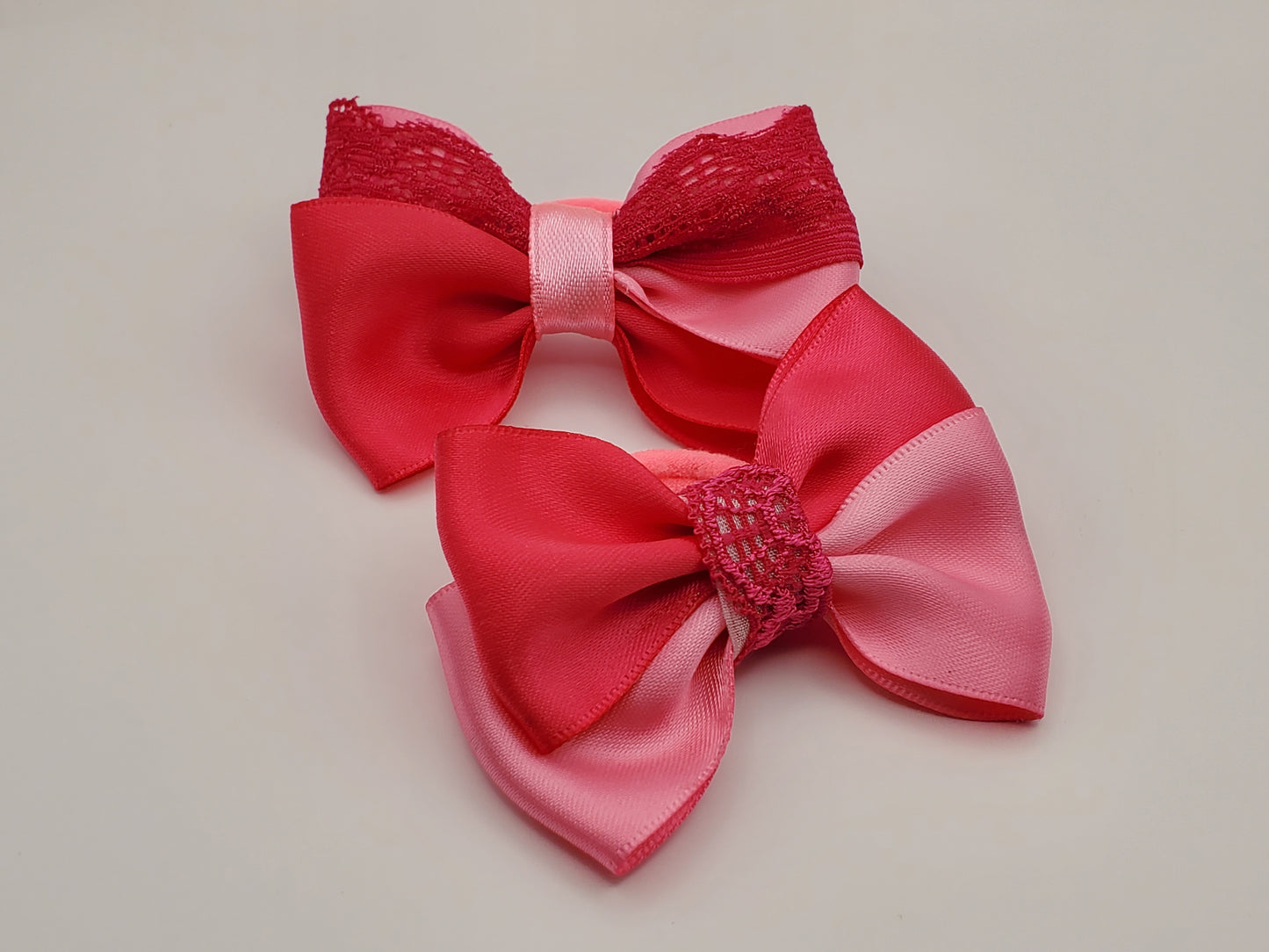 The Original Hair Bow almost, Pink/Light Pink Bow, Satin/Lace Ribbon