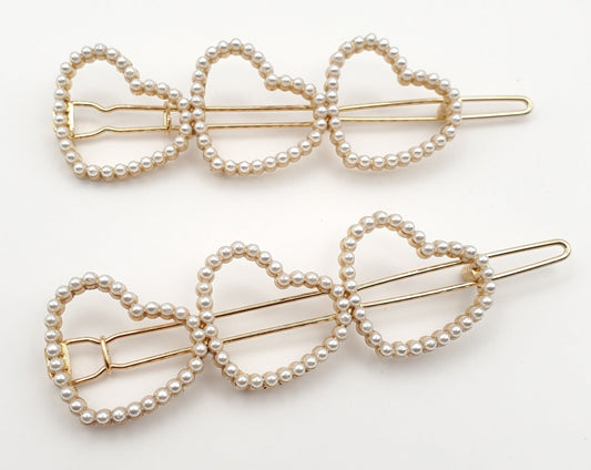 Heart Shaped Rhinestones Hair Barrettes Set of 2