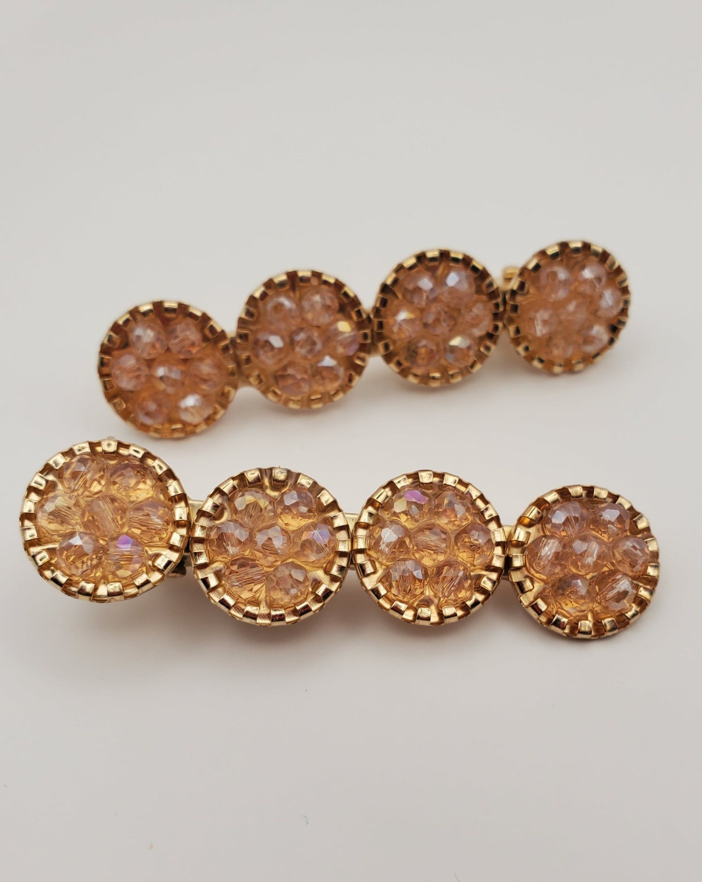 Gold Round Circle Sequins Rhinestones Hair Clip Set of 2