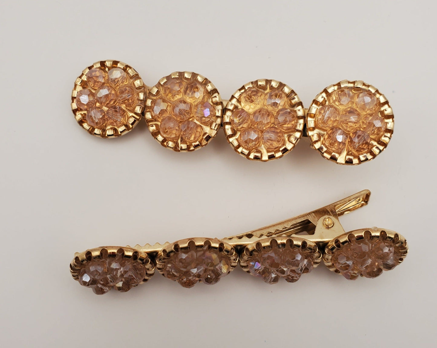 Gold Round Circle Sequins Rhinestones Hair Clip Set of 2