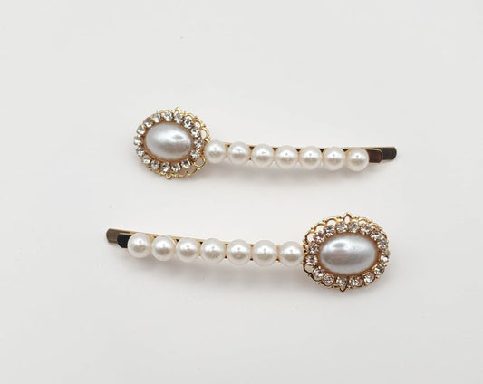 Pearl Round Circle Sequins Rhinestones Hair Pin Set of 2