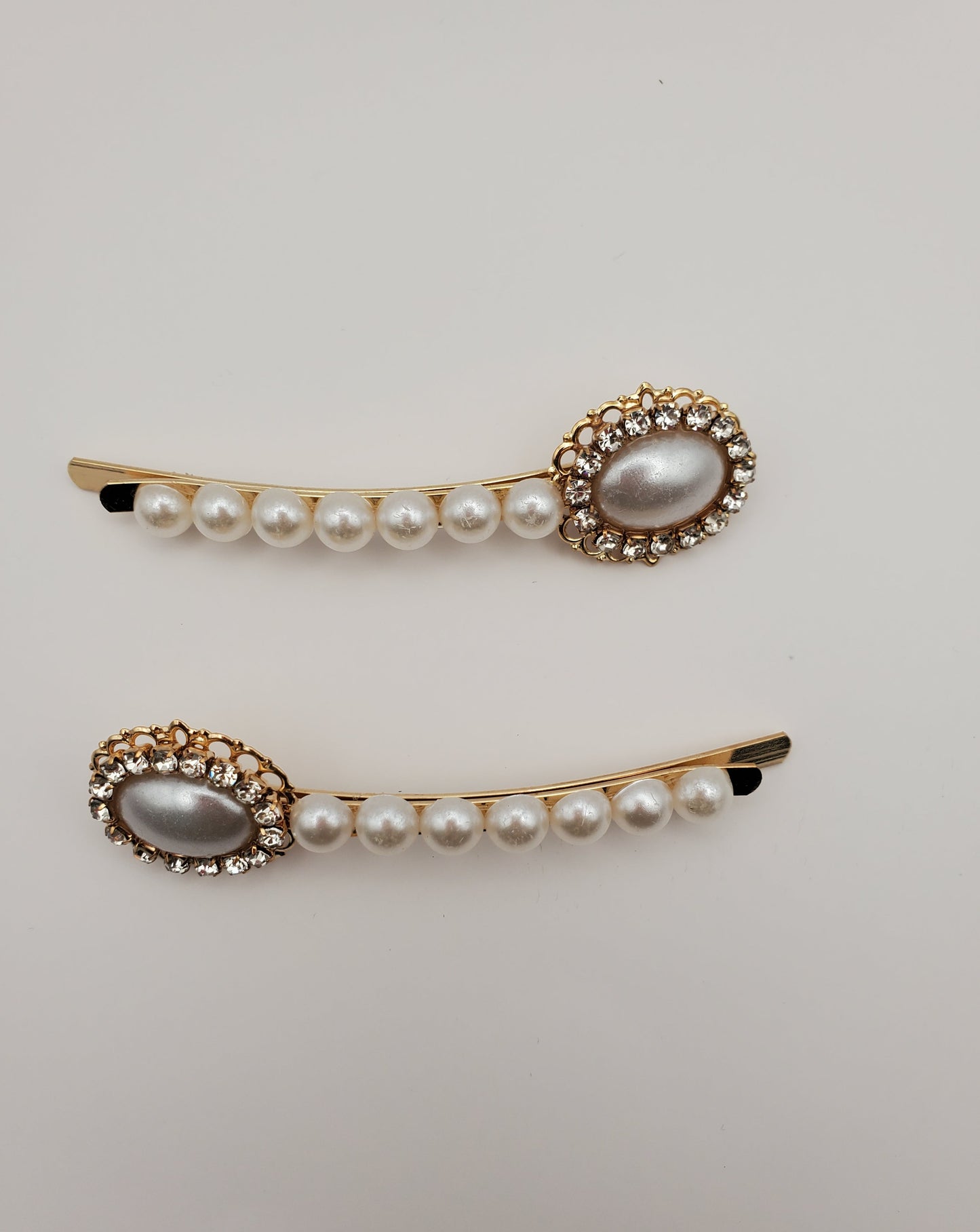 Pearl Round Circle Sequins Rhinestones Hair Pin Set of 2