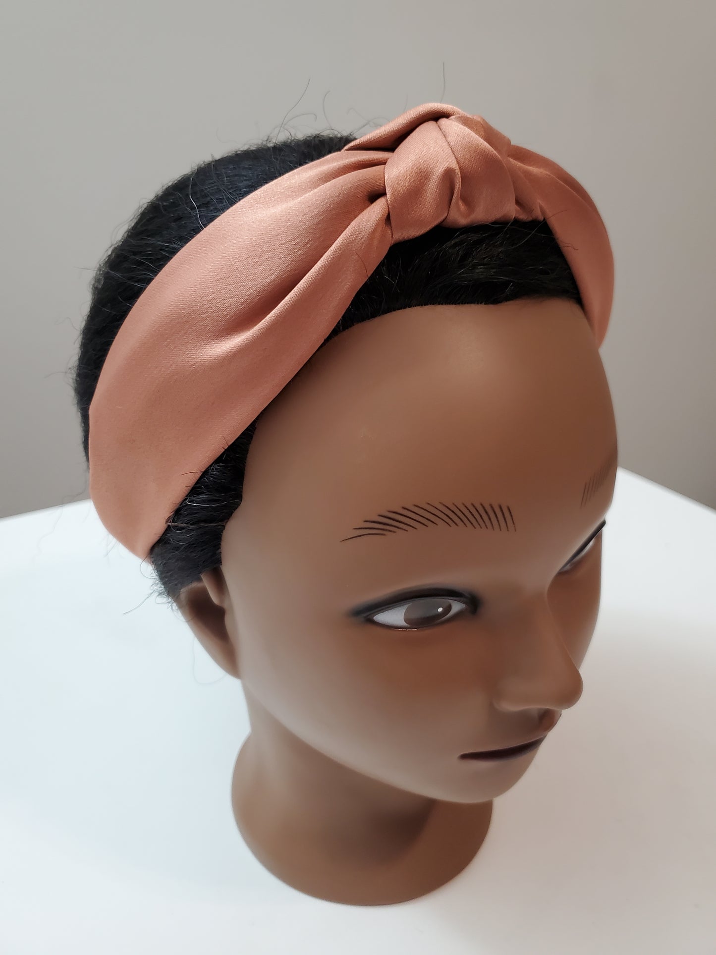 Solid Brown Top Knot Satin Handmade Head Band