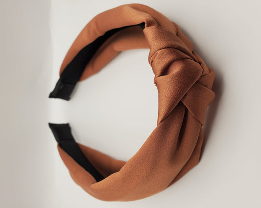 Solid Brown Top Knot Satin Handmade Head Band