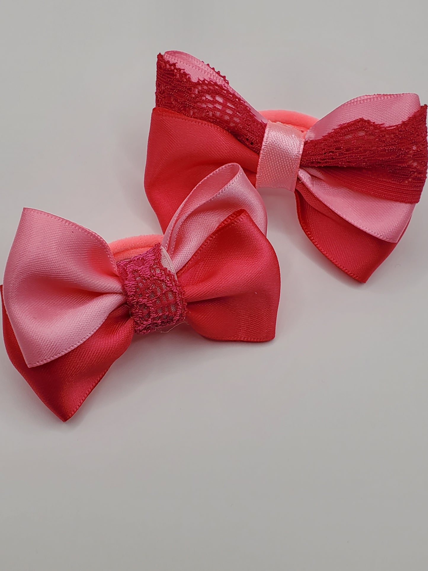 The Original Hair Bow almost, Pink/Light Pink Bow, Satin/Lace Ribbon